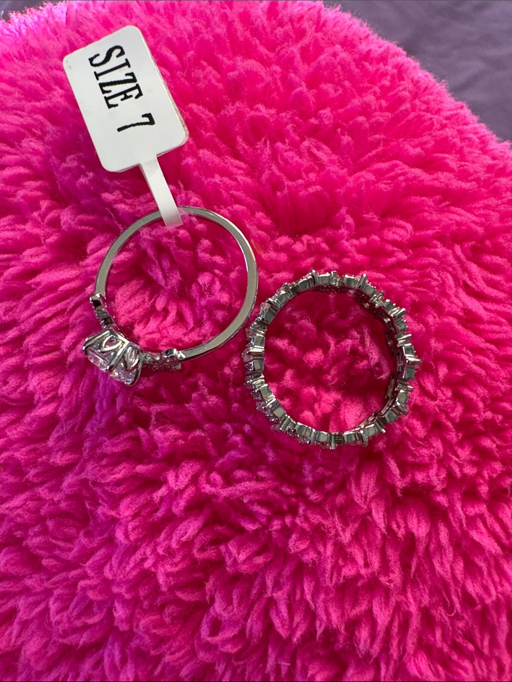 Silver Rings with white Cubic Zirconia stones. Both fit well together
So Pretty! - Picture 11 of 12